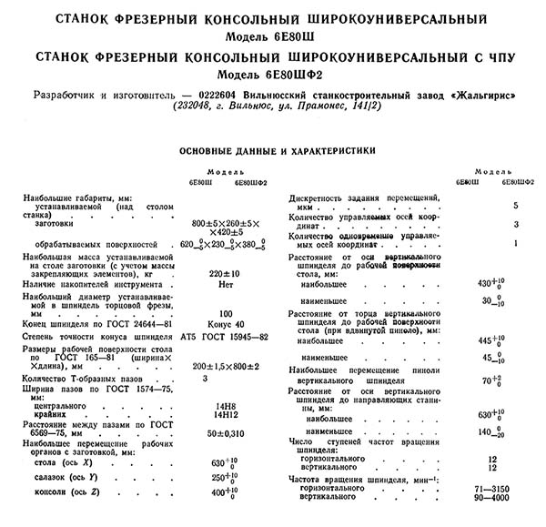 Технічні характеристики верстата 6Е80Ш